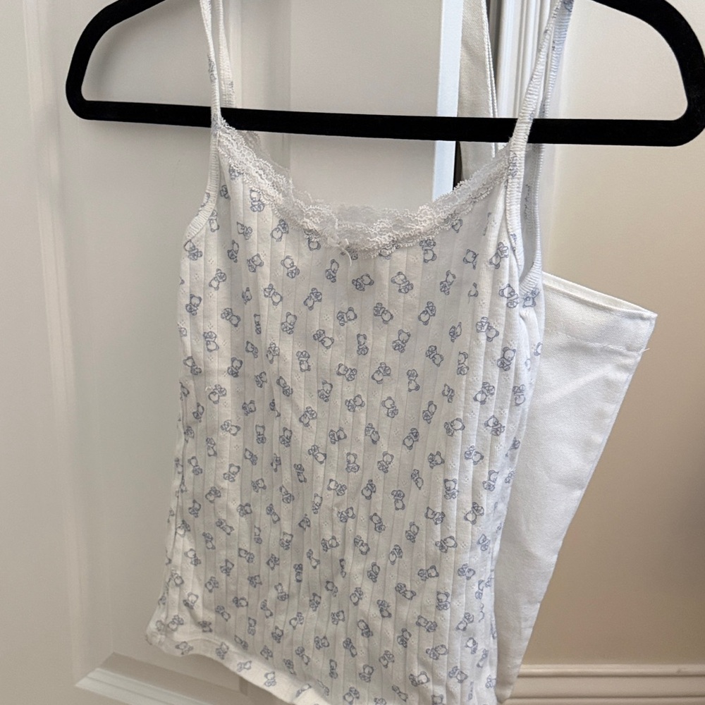 Brandy Melville White and Blue Floral Camisole